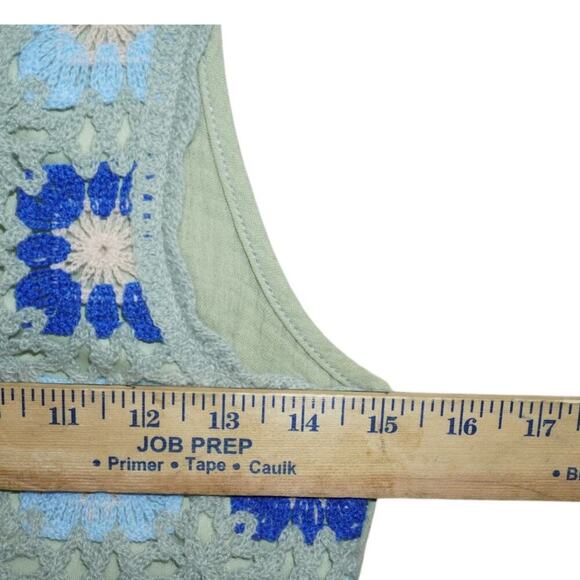 Boho Granny Square Crochet Knit Tank Top Blue Green Lined Sleeveless M - Picture 3 of 4